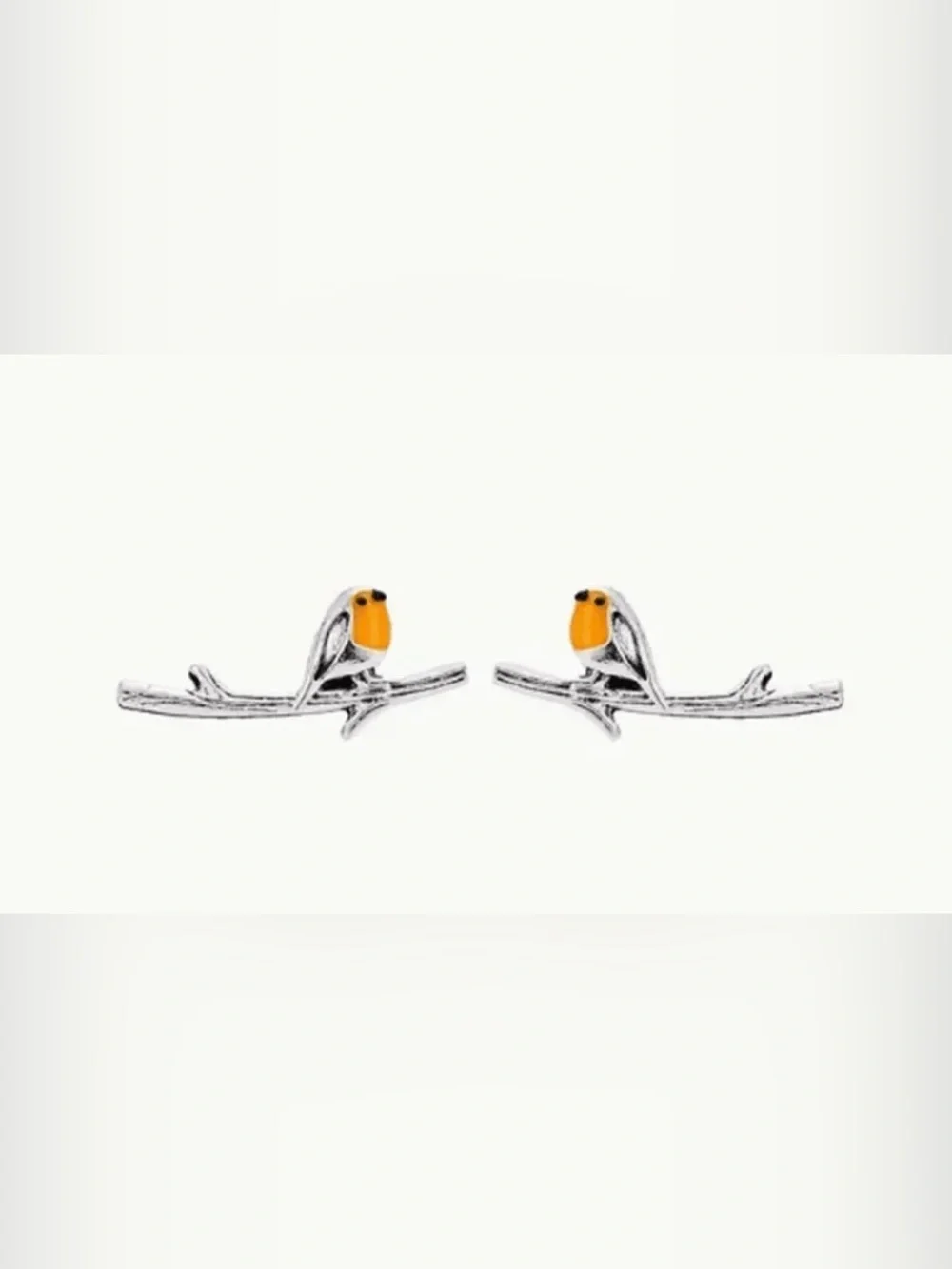Silver Bird Stud Earrings with Yellow Accent - Pet Bird Design